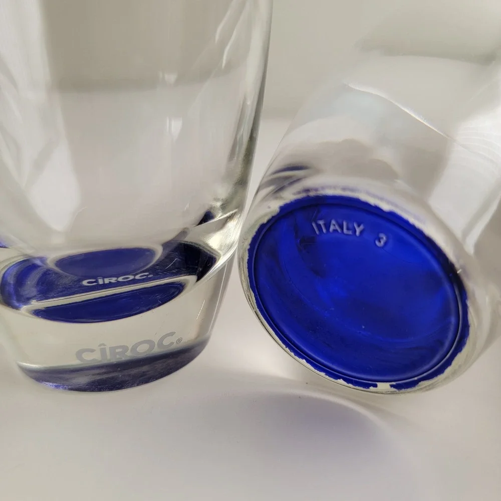 Ciroc Vodka‎ Rocks Glasses Set of 2 Blue Base Italy Excellent Barware